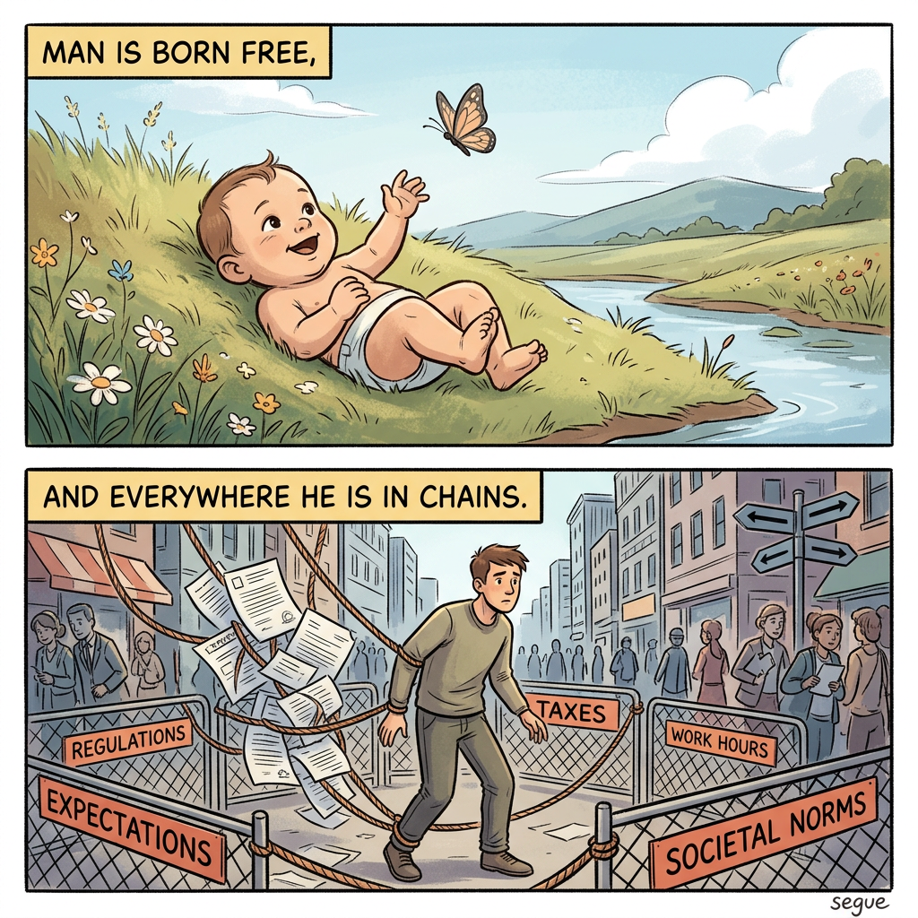 Man is born free, and everywhere he is in chains
